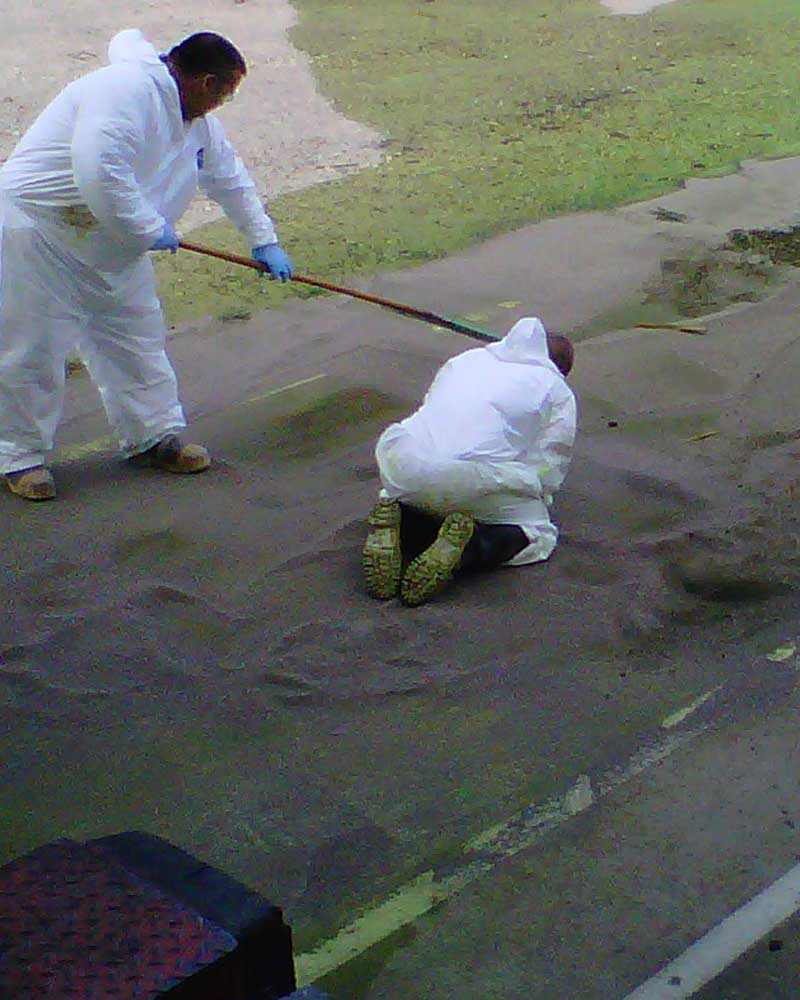 Hazardous Materials Spill Cleanup iSi environmental technicians clean up a hazardous materials spill at a manufacturing facility.