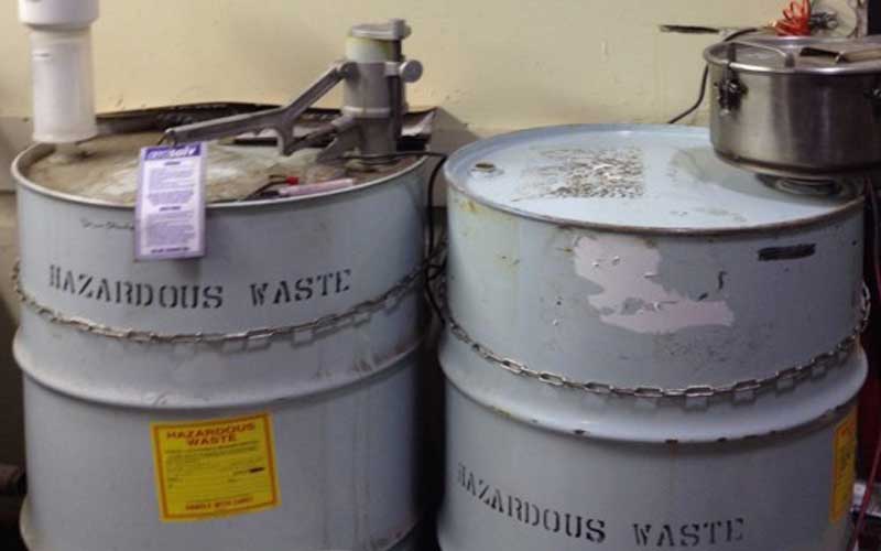 Photo of hazardous waste drums used as an example in RCRA hazardous waste safety training in Tulsa.
